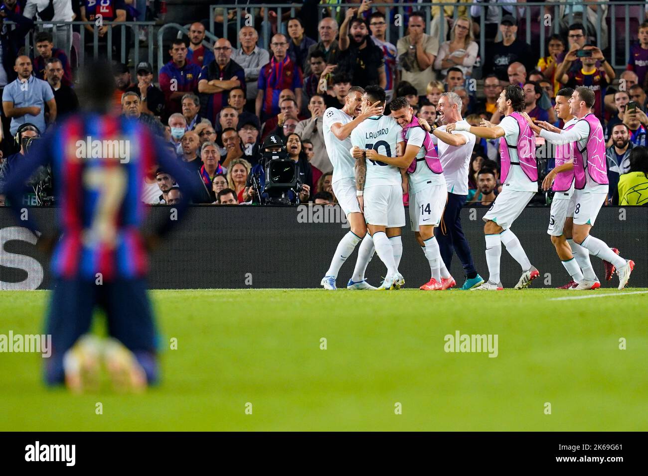 Barcelone, Espagne. 12th octobre 2022. Ousmane Dembele du FC Barcelone réagit après avoir reçu le 1-2 lors du match de l'UEFA Champions League, le groupe C entre le FC Barcelone et l'Inter Milan a joué au stade Spotify Camp Nou sur 12 octobre 2022 à Barcelone, en Espagne. (Photo de Colas Buera/PRESSIN) Credit: PRESSINPHOTO SPORTS AGENCY/Alay Live News Banque D'Images