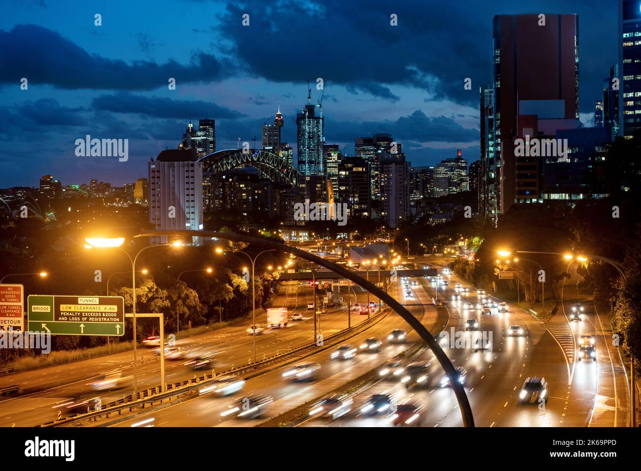 Sydney CBD Urban Night Skyline Banque D'Images