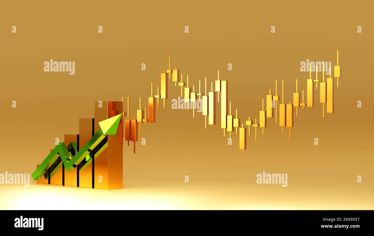 Graphique d'affaires diagramme à barres, diagramme circulaire avec bâton de bougie d'affaires de stock pour le contenu d'analyse financière, 3D rendu. Banque D'Images