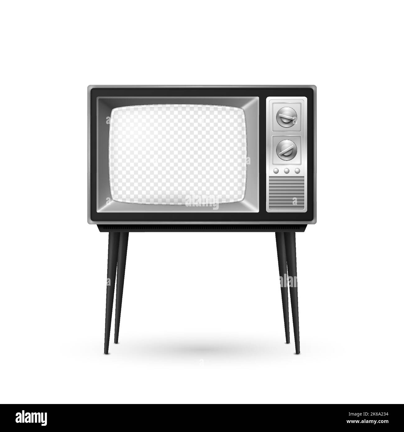 Ampli-tuner TV Vector 3D Realistic Retro avec écran transparent isolé sur fond blanc. Concept de décoration intérieure. Téléviseur d'époque, télévision Illustration de Vecteur