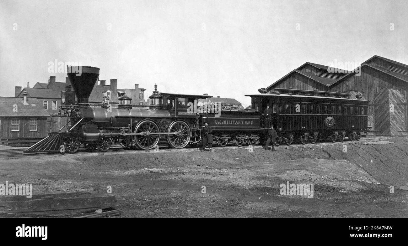 Une locomotive du chemin de fer militaire des États-Unis W.H. Whiton, Alexandria, Virginie, 1865. Banque D'Images