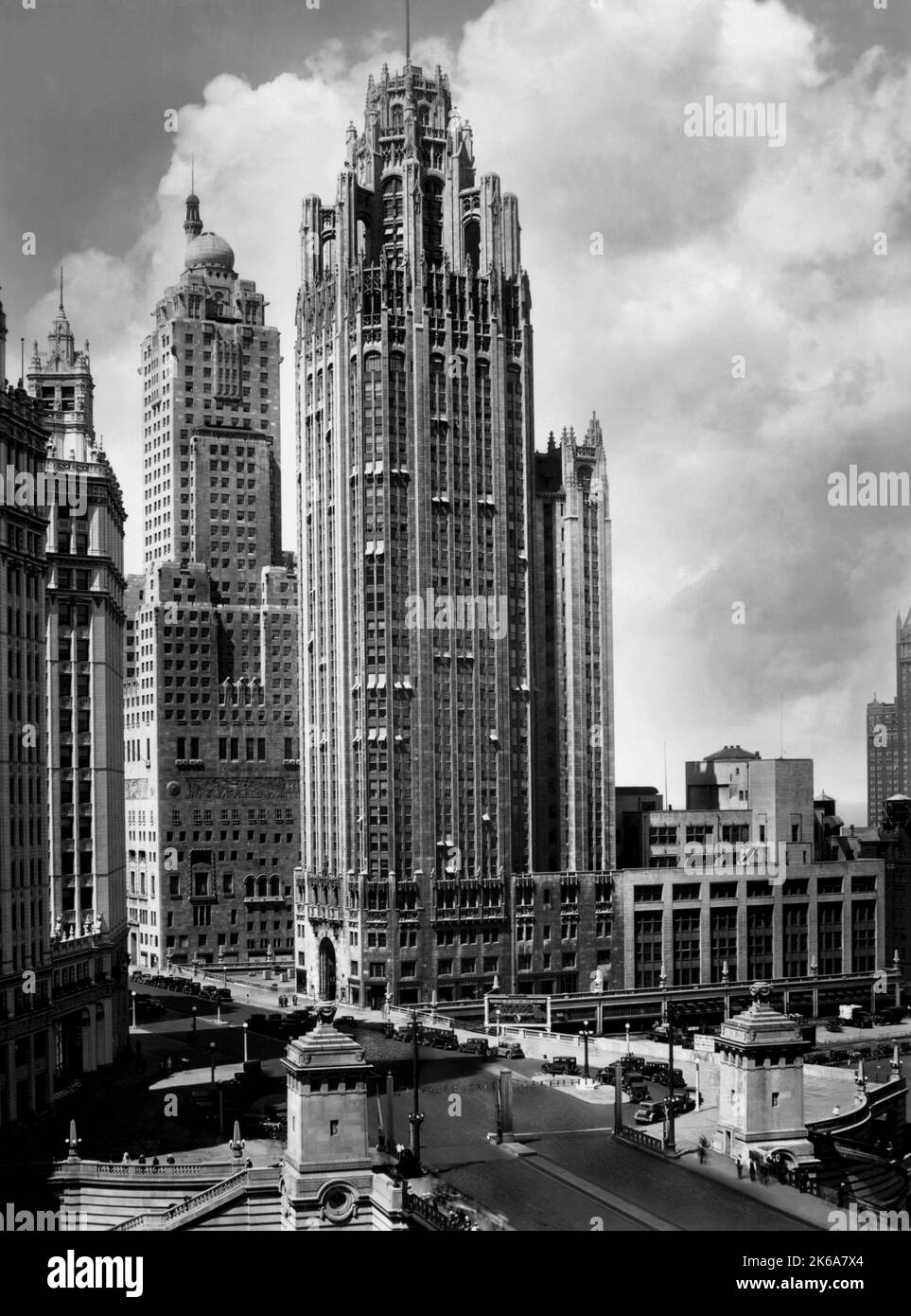 Le Tribune Tower Building, Chicago, Illinois, 1931. Banque D'Images