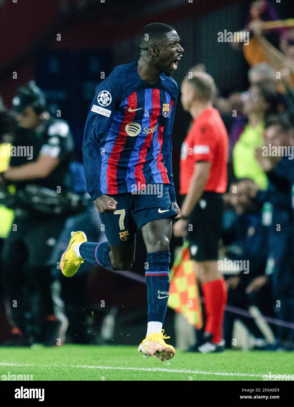 Barcelone, Espagne. 12th octobre 2022. Ousmane Dembele de Barcelone célèbre un but lors du match de football du groupe C de la Ligue des champions de l'UEFA entre le FC Barcelone et l'Inter Milan au Camp Nou à Barcelone, Espagne, le 12 octobre 2022. Crédit : Joan Gosa/Xinhua/Alay Live News Banque D'Images