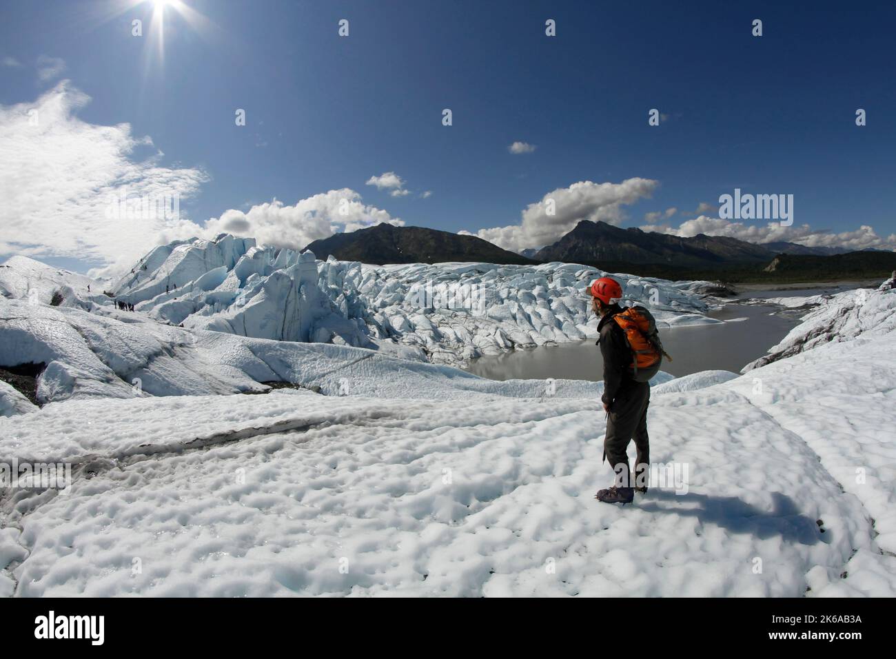 Randonnée sur le glacier de Matanuska, Alaska. Banque D'Images