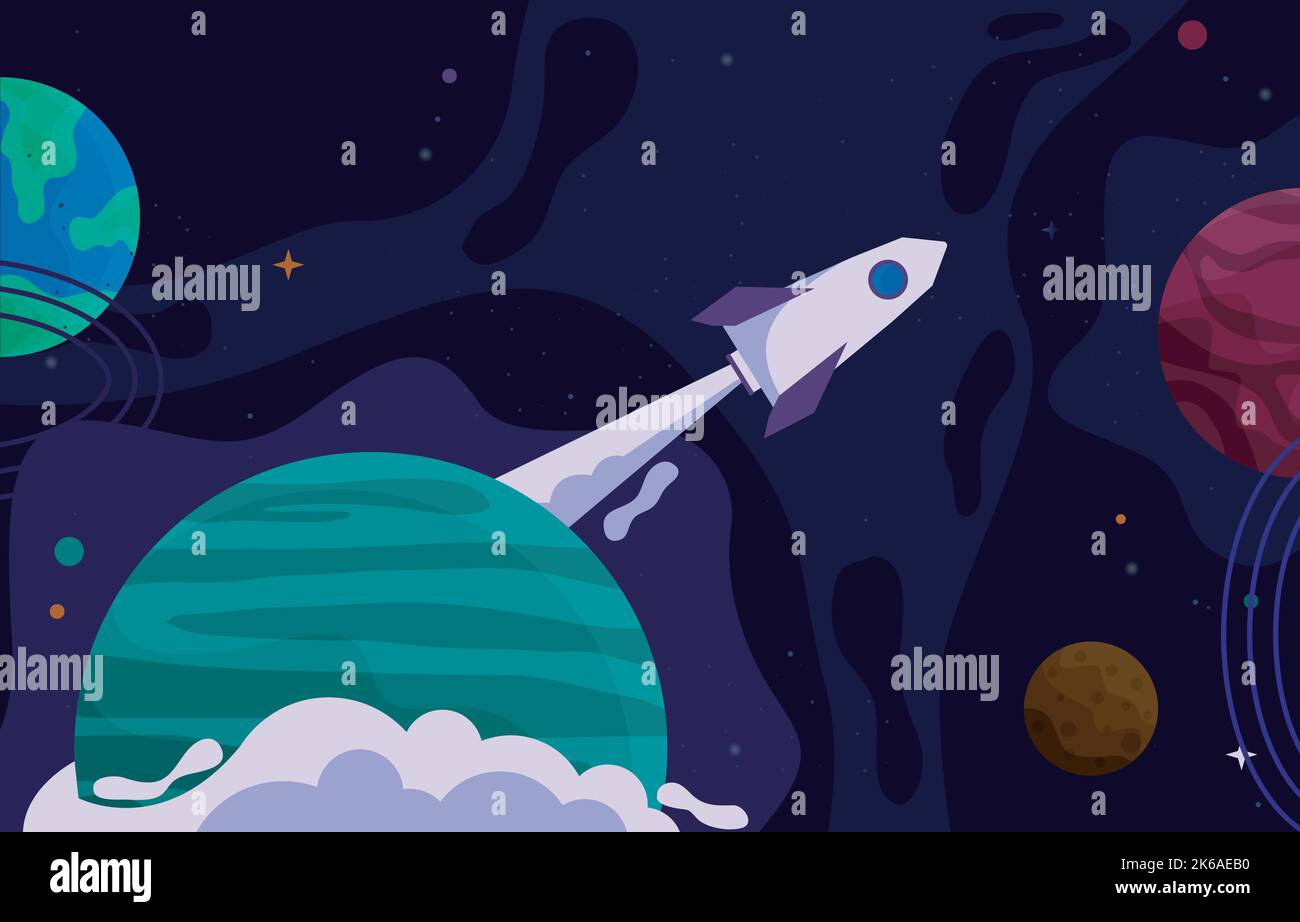 Illustration de l'aventure Planet Stars de l'artisanat spatial extérieur de la fusée Illustration de Vecteur