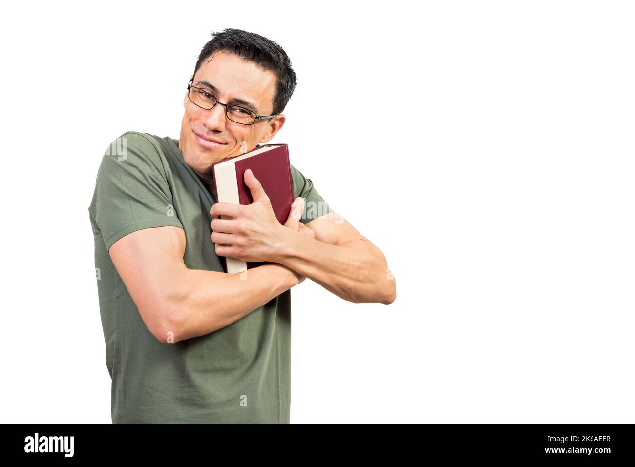 Livre préféré de bookworm masculin dans des lunettes Banque D'Images