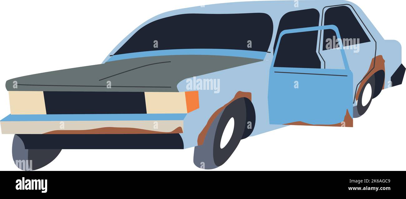 Voiture abandonnée avec rouille, vieux transport sans surveillance Illustration de Vecteur