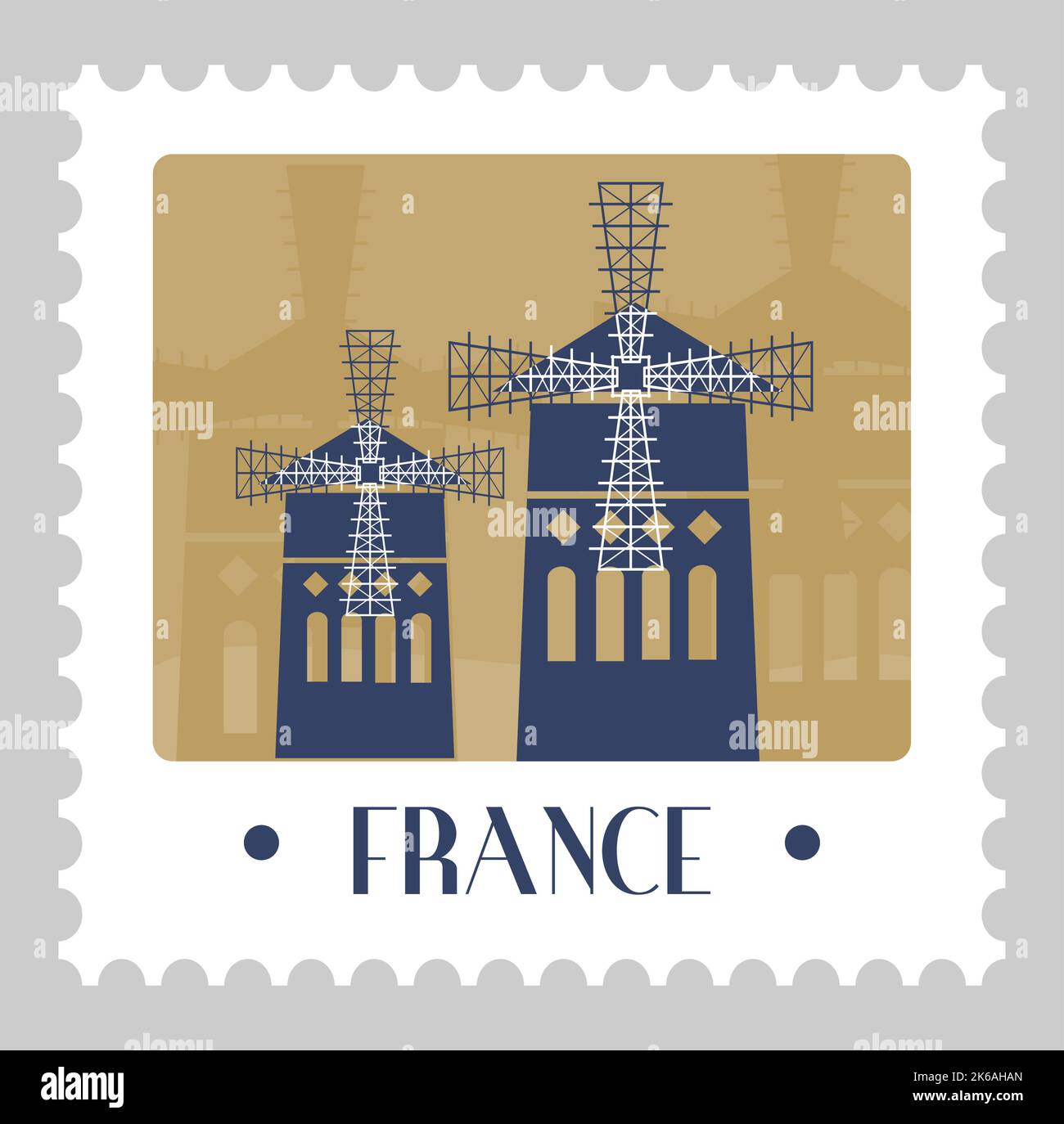 France marque postale ou carte avec les usines agricoles Illustration de Vecteur