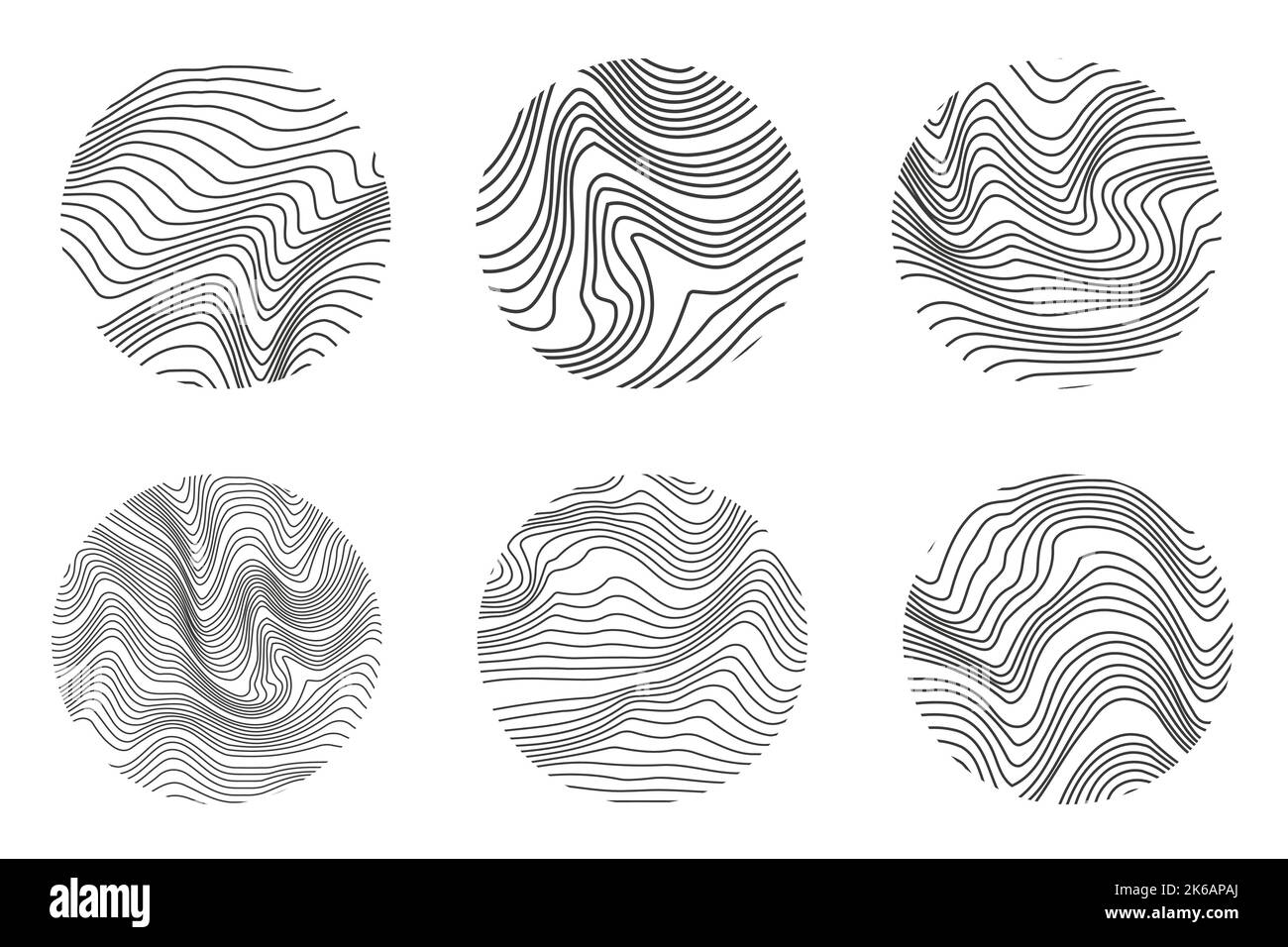 Texture du bois avec lignes topographiques. Ondulations organiques motifs ondulés. Ensemble de bagues d'arbre. Illustration de l'effet vectoriel. Illustration de Vecteur