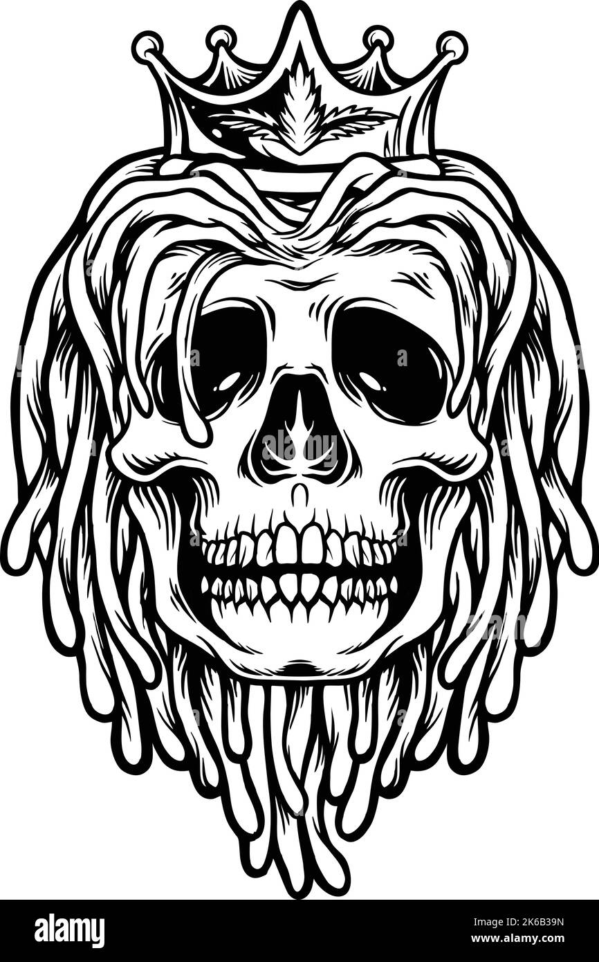 Dreadlocks Skull avec silhouette de couronne illustrations vectorielles pour votre travail logo, t-shirt de marchandise de mascotte, autocollants et dessins d'étiquettes, affiche Illustration de Vecteur