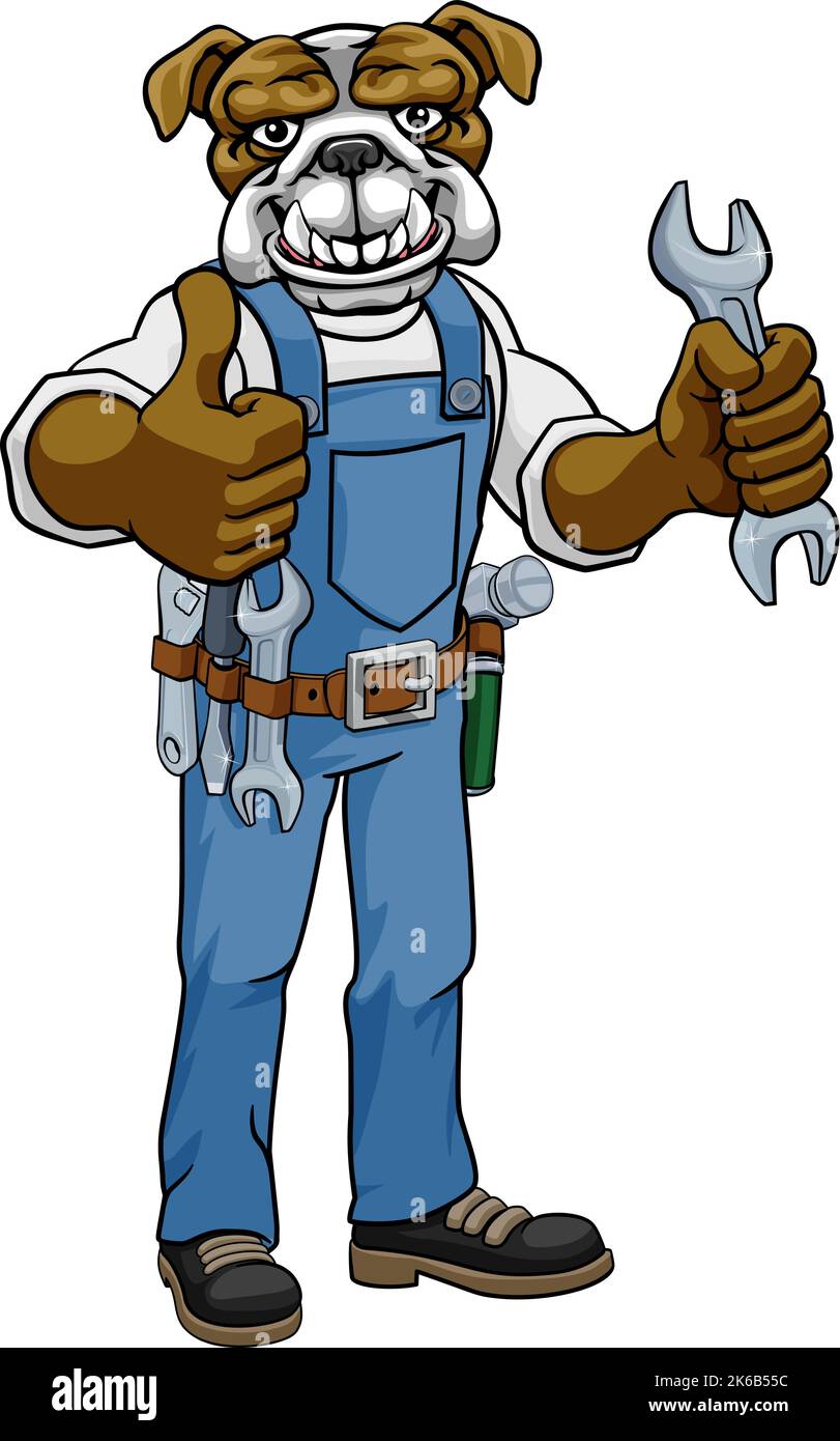 Plombier Bulldog ou mécanicien Holding Spanner Illustration de Vecteur