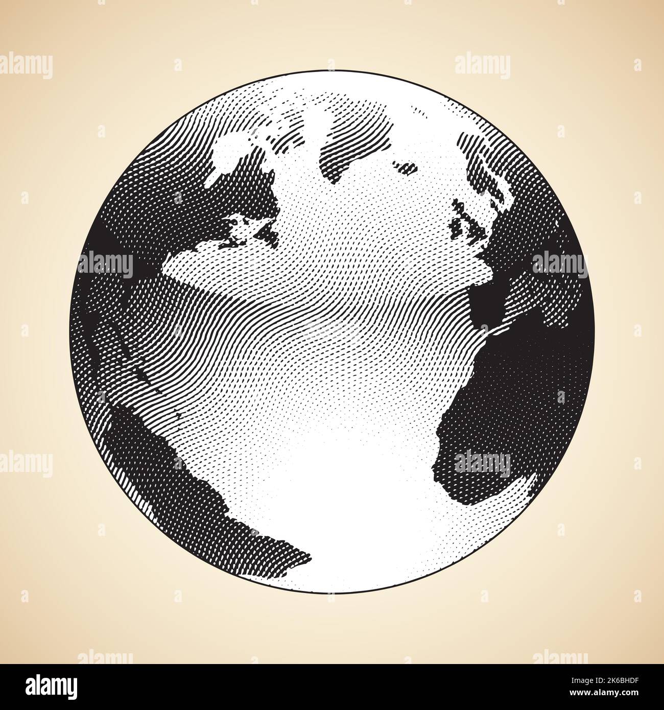 Illustration d'un globe gravé sur un tableau à cratchboard Illustration avec remplissage blanc isolé sur un fond blanc Illustration de Vecteur