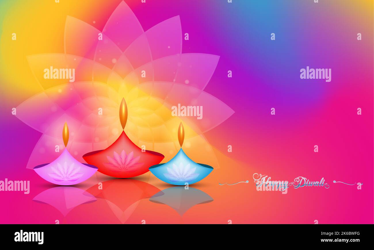 Happy Diwali Festival of Lights India Celebration modèle coloré. Bannière graphique de l'Indian Lotus Diya Oil Lamps, Modern Colors Design Illustration de Vecteur