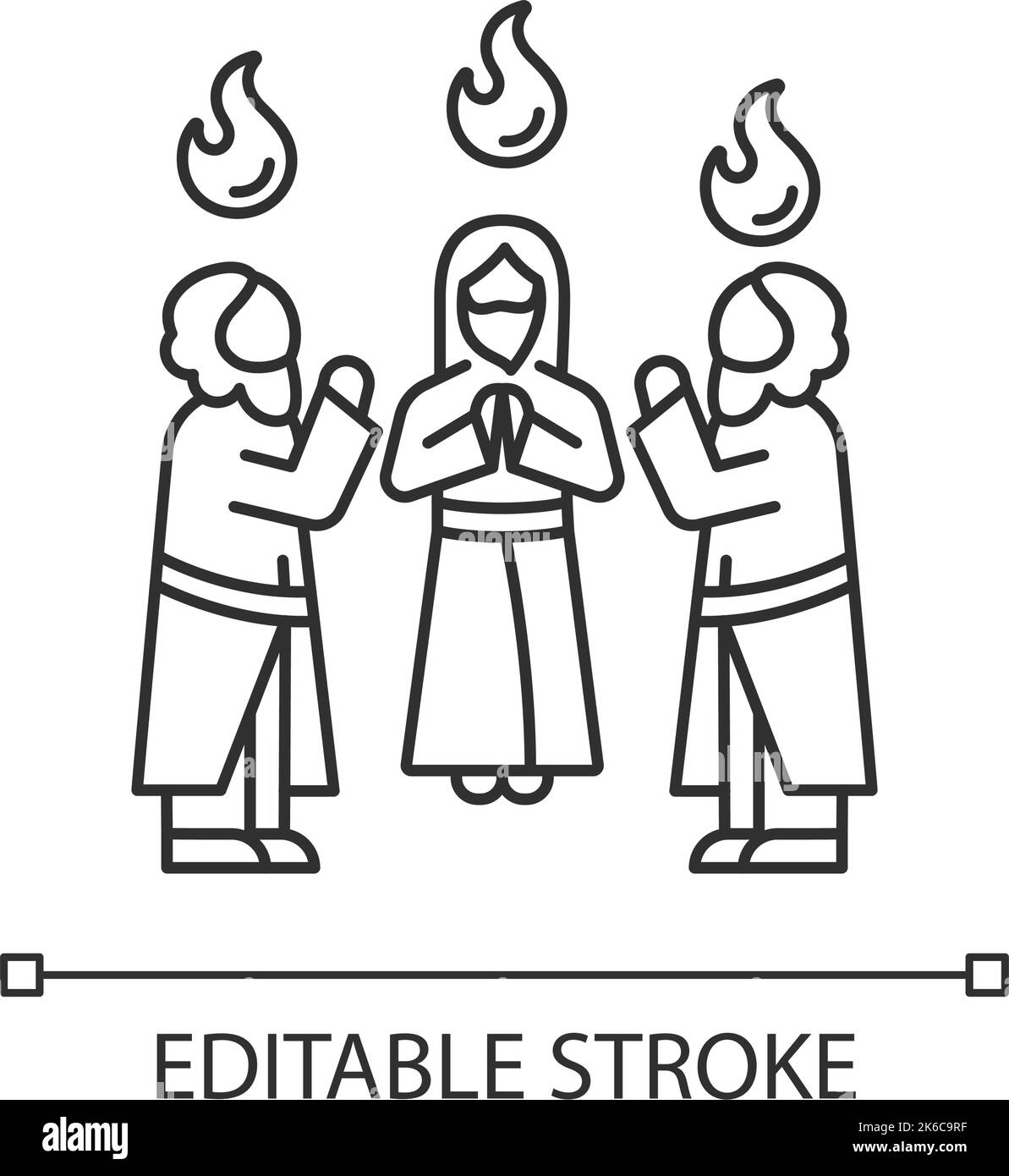 Apôtres avec des langues saintes de feu icône linéaire Illustration de Vecteur