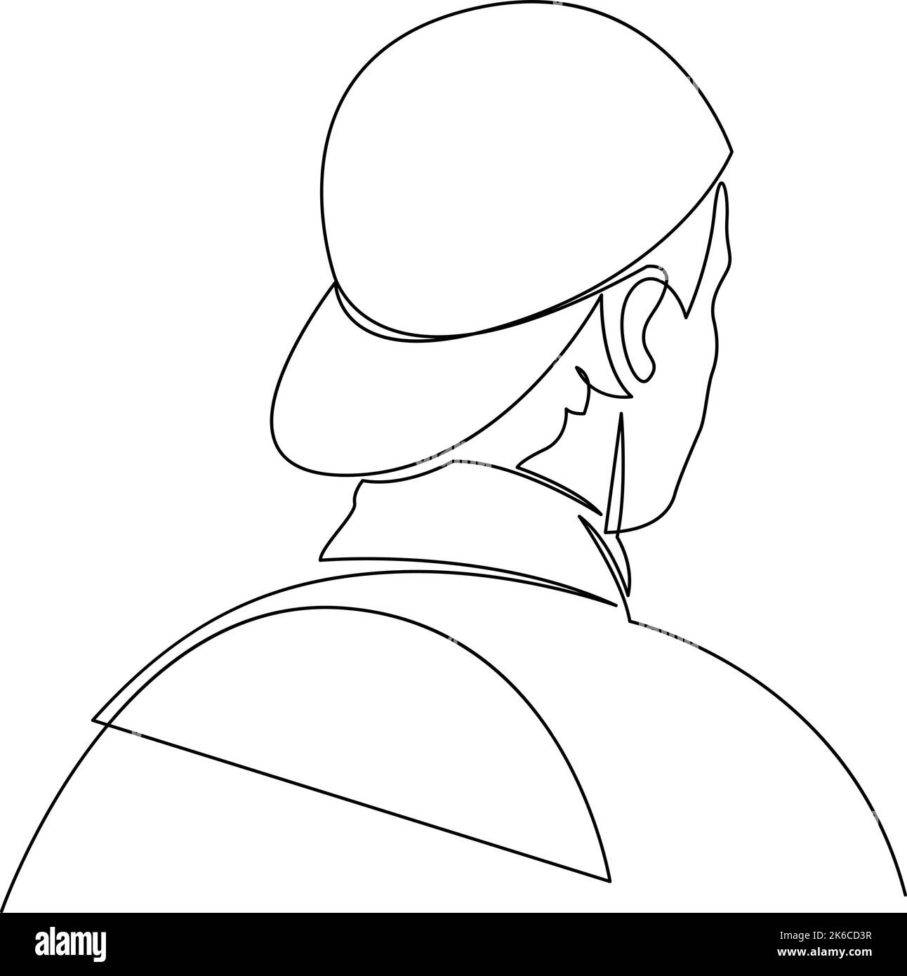 Jeune homme dans un chapeau un dessin de ligne continue. Gars portant le capuchon vers l'arrière Illustration de Vecteur
