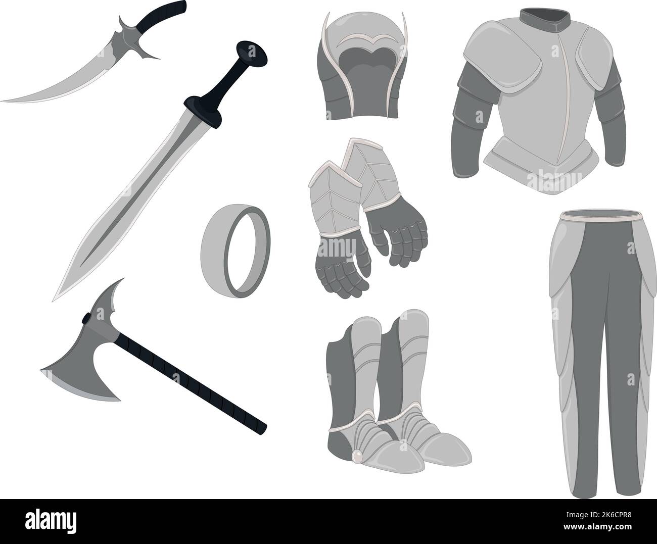 Arme et armure jeu actif, un style armes et équipement d'armure collection vecteur illustration Illustration de Vecteur