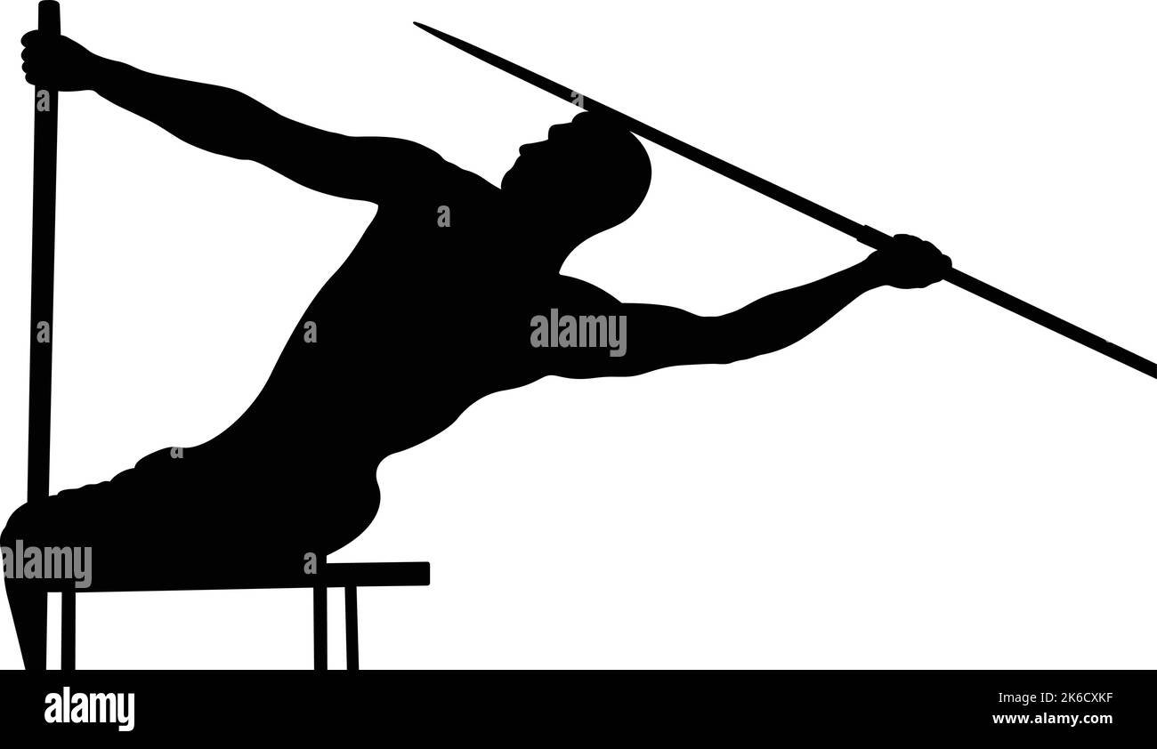 athlète musclé désactivé javelin lancer silhouette noire Illustration de Vecteur