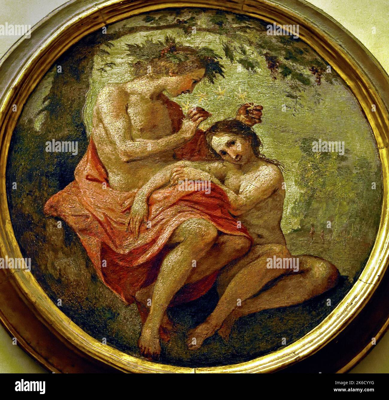 Histoires mythologiques et de l'ancien Testament, c.1634-1635, fresque sur un tapis de roseau, castration d'un satyr par Giovanni da San Giovanni 1590-1638, Uffizi, Florence, Italie. ( Giovanni da San Giovanni (20 mars 1592 – 9 décembre 1636), également connu sous le nom de Giovanni Mannozi, était un peintre italien du début de la période baroque. ) Banque D'Images