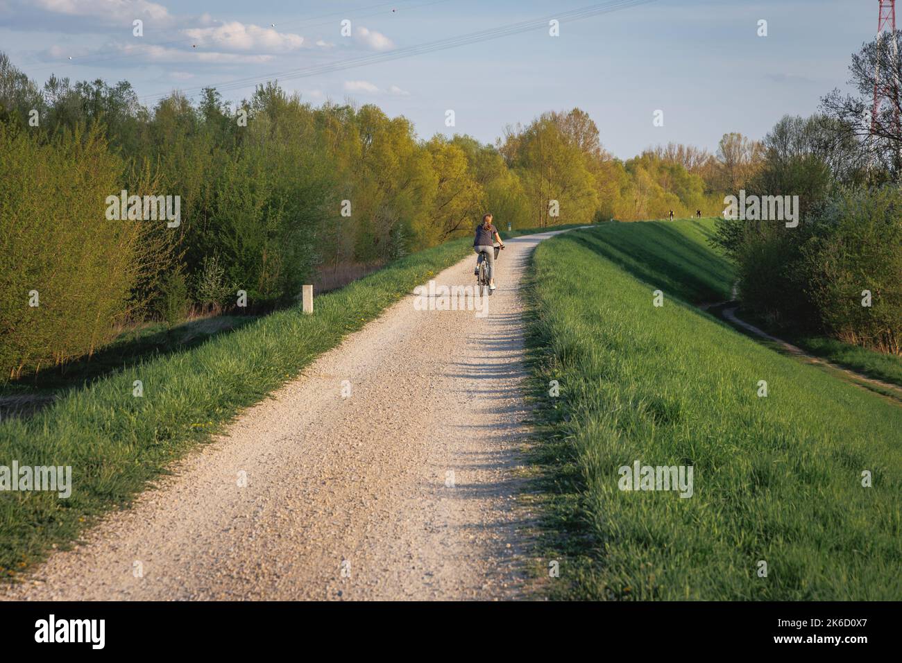 Chemin sur une rive terrestre de la Vistule dans le quartier Siekierki de Varsovie, Pologne Banque D'Images