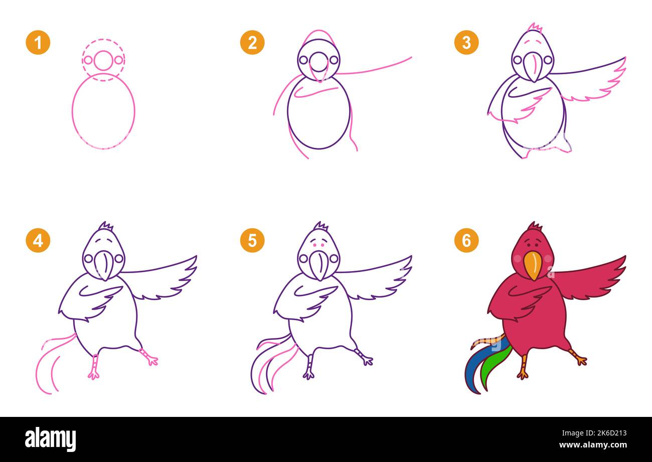 Tutoriel Origami pour les enfants. Origami mignon perroquet de Macaw. Illustration de Vecteur