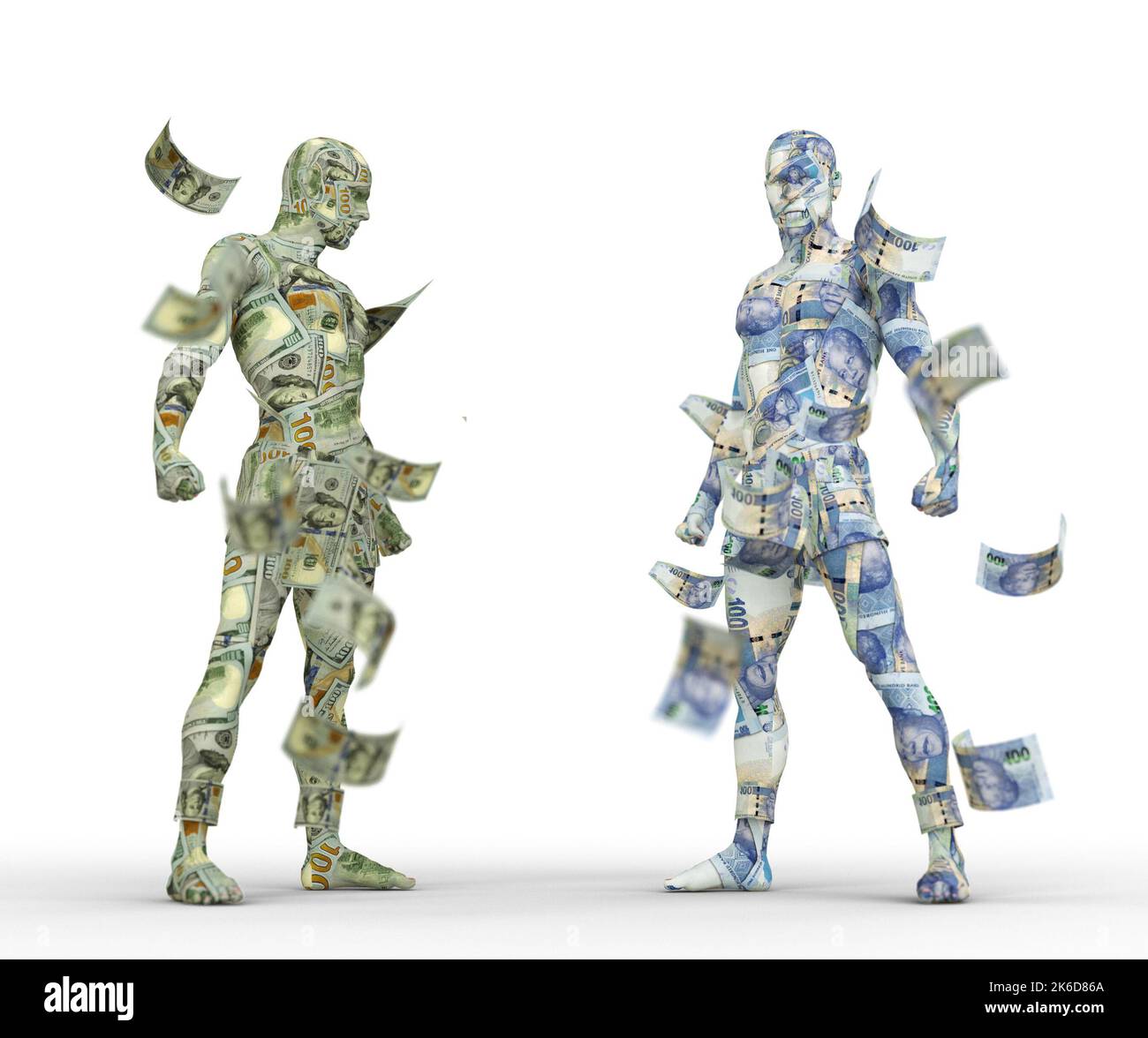 DOLLAR AMÉRICAIN contre rand sud-africain, commerce de forex, appariement de devises, personnages humains faits d'argent, rendu de 3D Banque D'Images