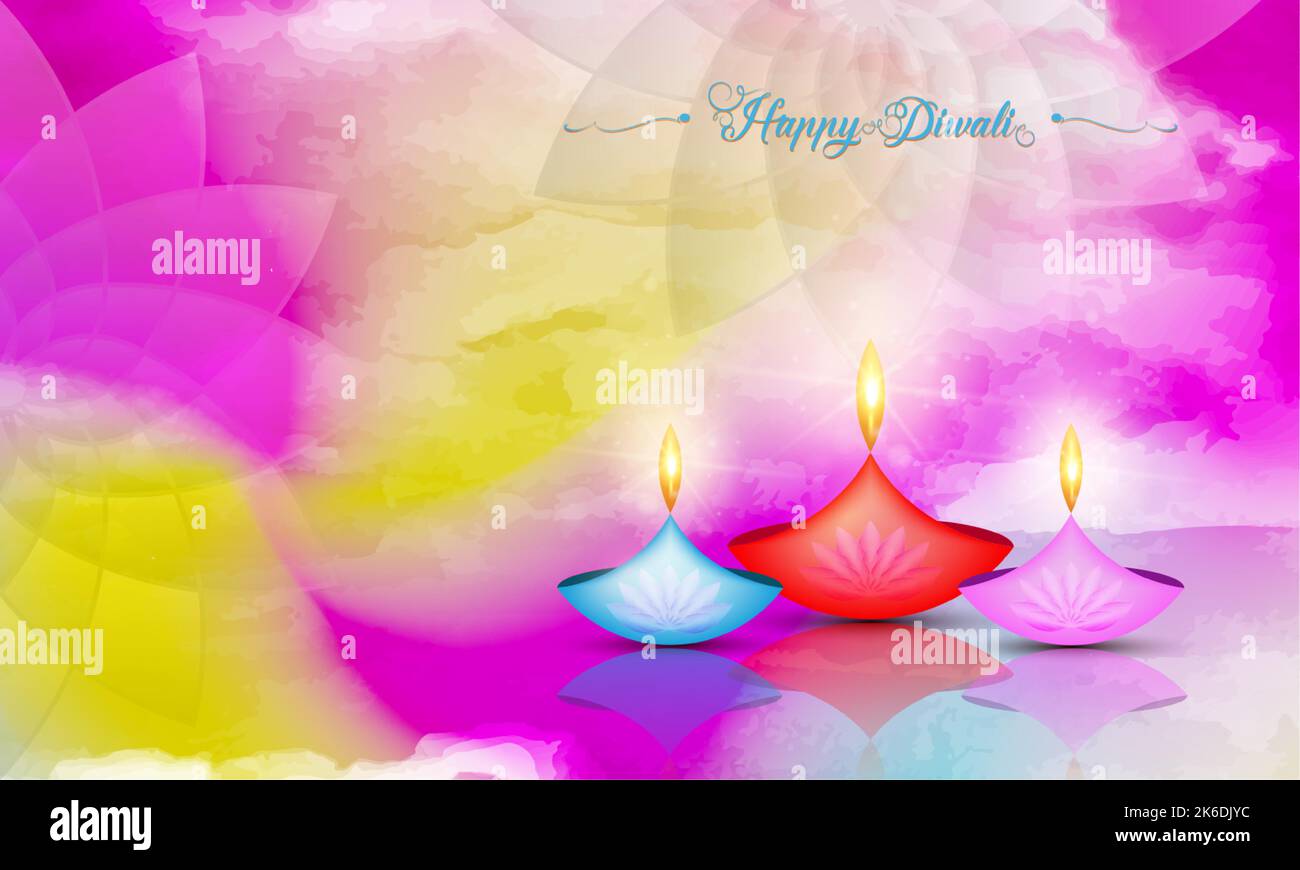 Happy Diwali Festival of Lights India Celebration modèle coloré. Bannière graphique de l'Indian Lotus Diya Oil Lamps, le design moderne dans vibrant co Illustration de Vecteur