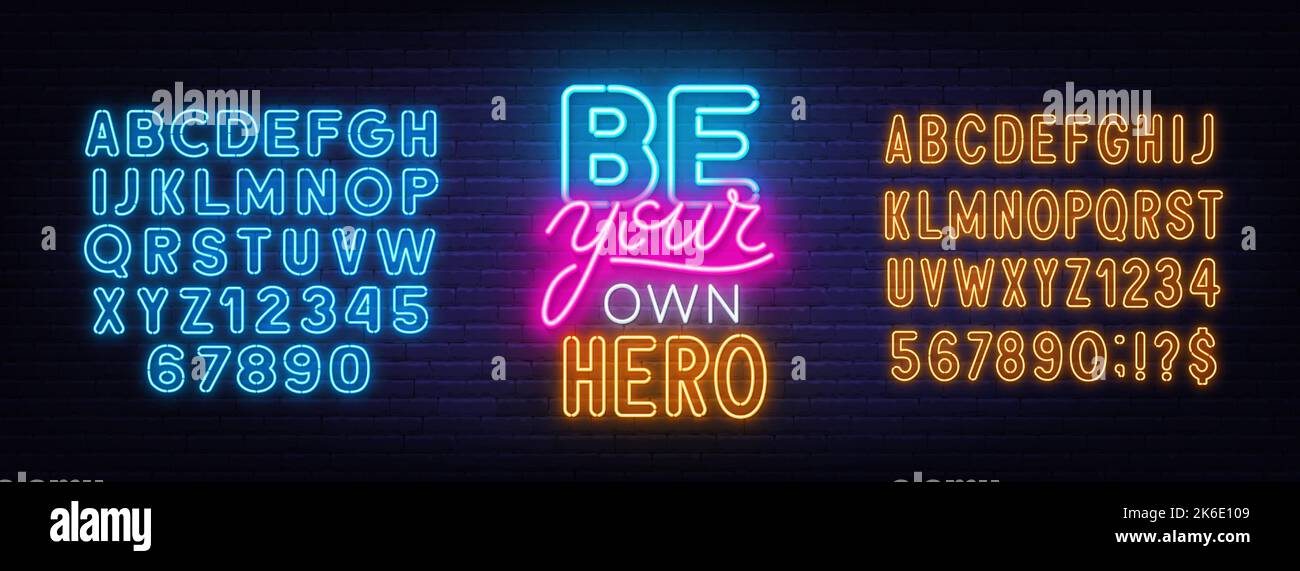 Soyez votre propre citation Hero Neon sur fond de mur de briques. Illustration de Vecteur