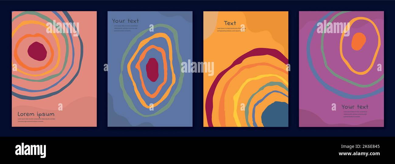 Ensemble d'affiches d'espace de copie. Modèle de mise en page de conception créative avec cercles concentriques. Fonds brochure couvertures ou pages Web avec des couleurs tendance. Illustration de Vecteur