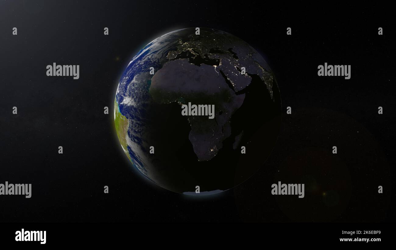 La planète Terre a mis l'accent la nuit sur l'Afrique et l'Europe Banque D'Images
