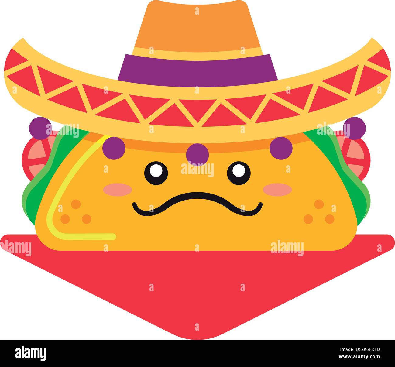 Personnage de dessin animé taco isolé avec chapeau mexicain traditionnel Vector Illustration de Vecteur
