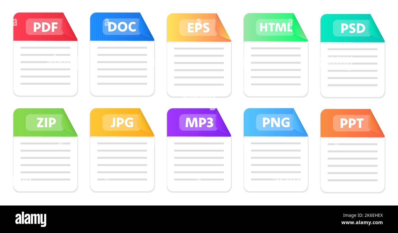 Les extensions de fichier texte. Couleur télévision vector icons Illustration de Vecteur