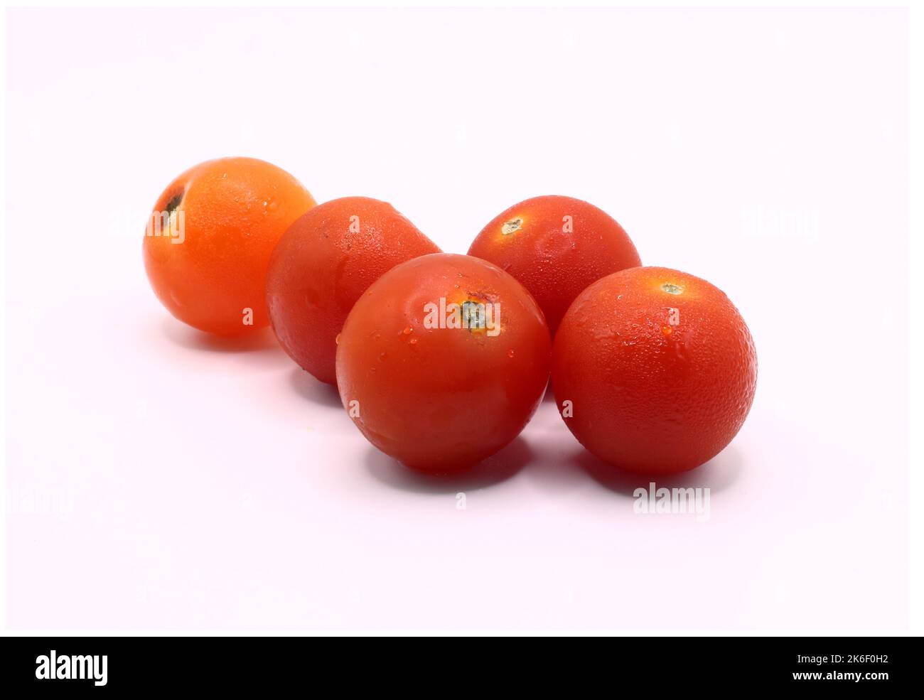 tomates cerises rouges fraîches sur fond blanc Banque D'Images