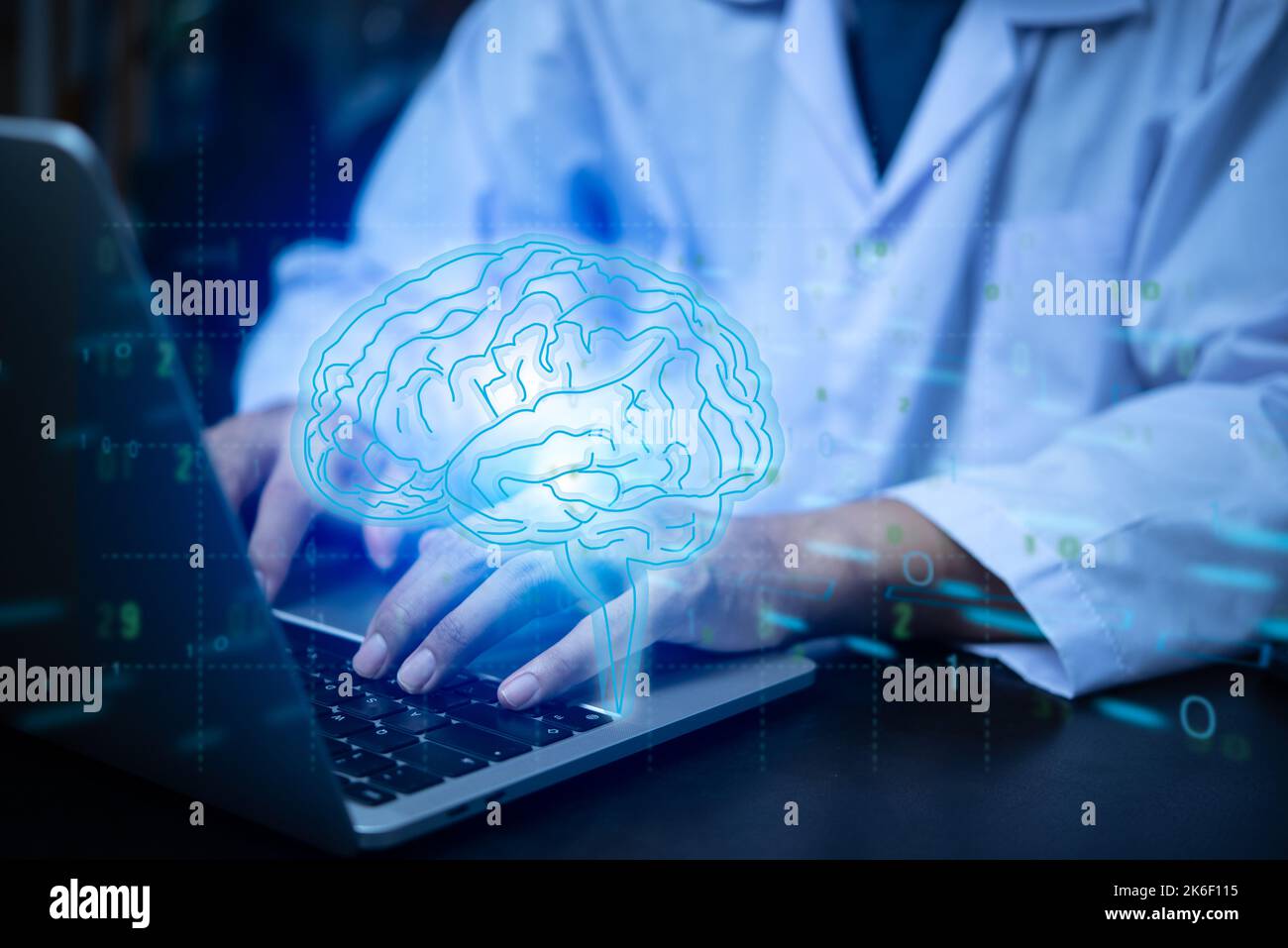 Médecin Brain un écran virtuel vérifie le problème avec la technologie moderne avec un système informatique. Banque D'Images