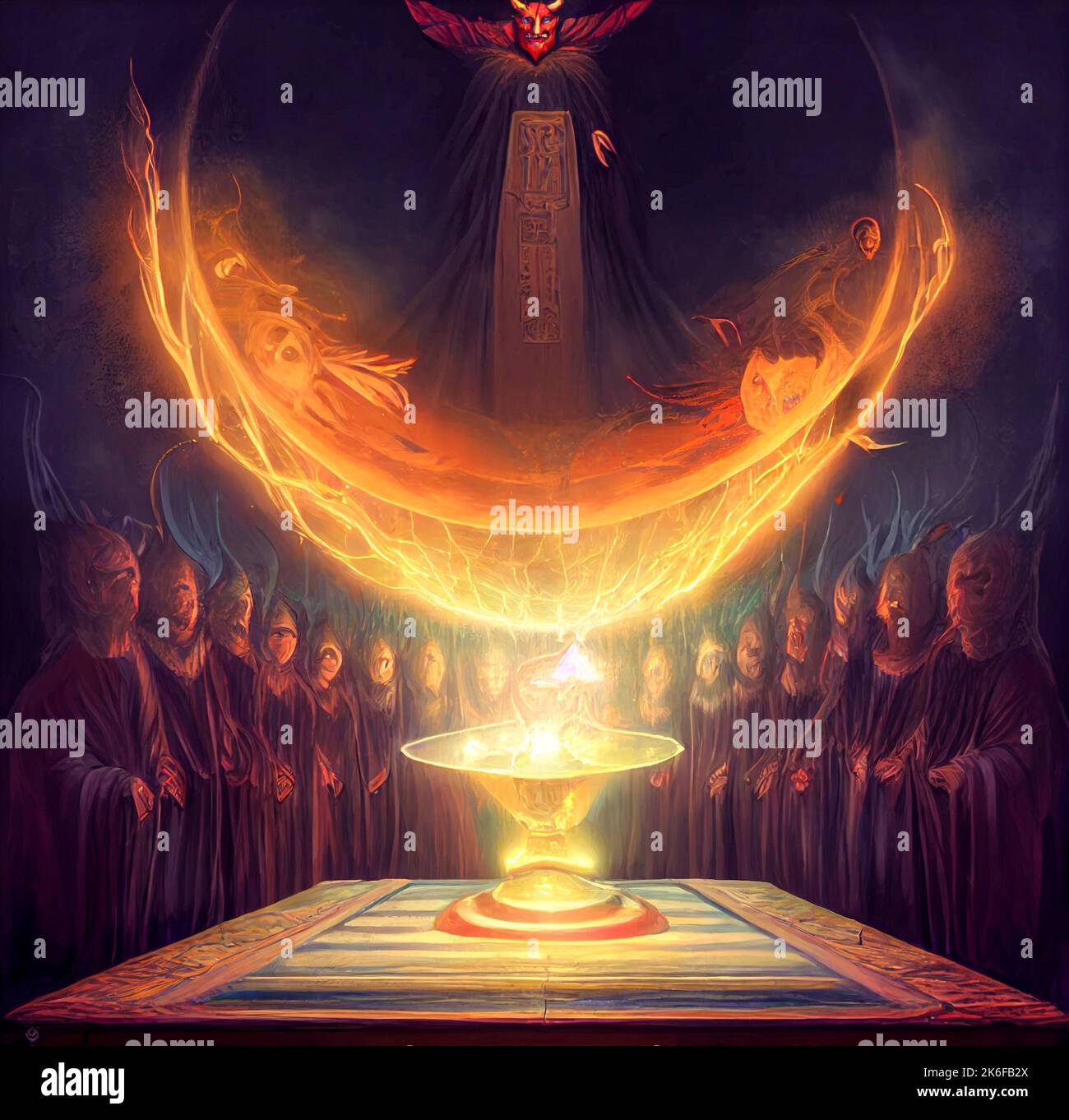 Un dessin numérique d'un culte convoquant le diable Banque D'Images