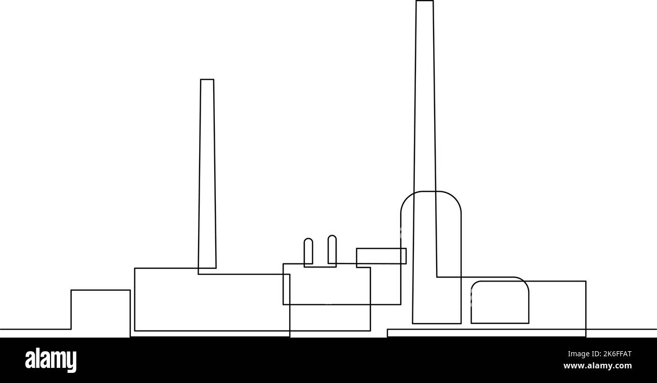 Usine industrielle en dessin continu d'art au trait. Bâtiments d'usine abstraits design minimaliste. Illustration vectorielle Illustration de Vecteur