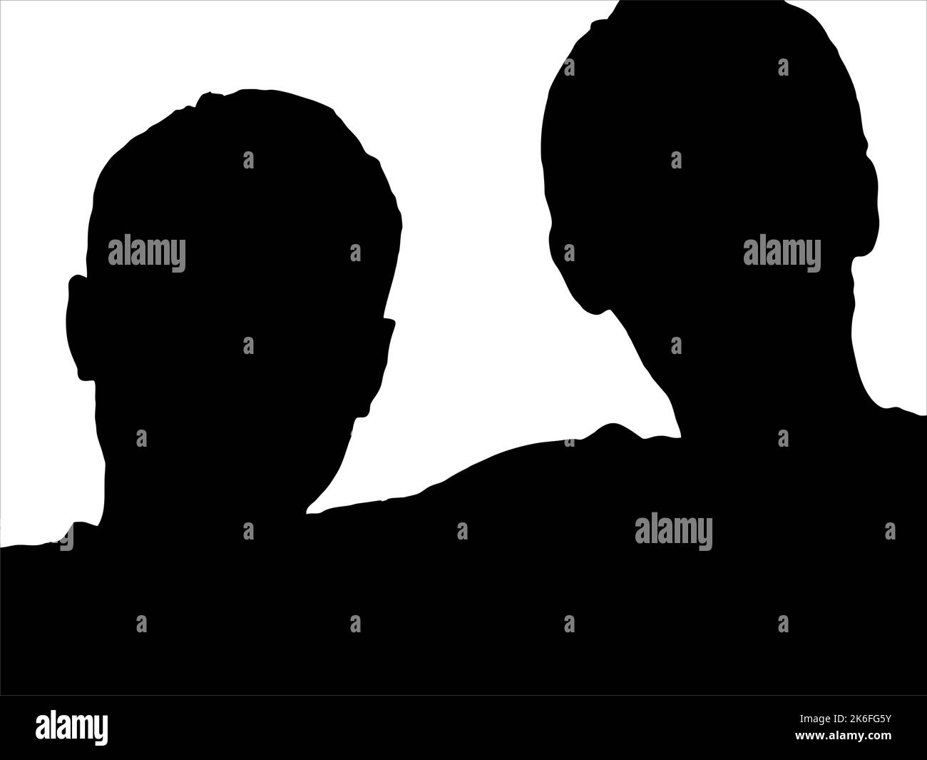 Deux hommes de la tête silhouette vecteur, Silhouettes de l'homme assis côte à côte, isolé sur un fond blanc. Illustration de Vecteur
