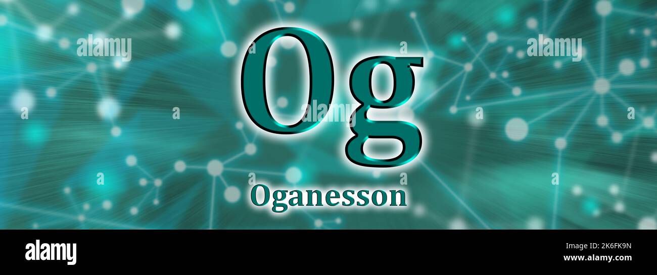 Symbole OG. Élément chimique Oganesson sur fond de réseau vert Banque D'Images