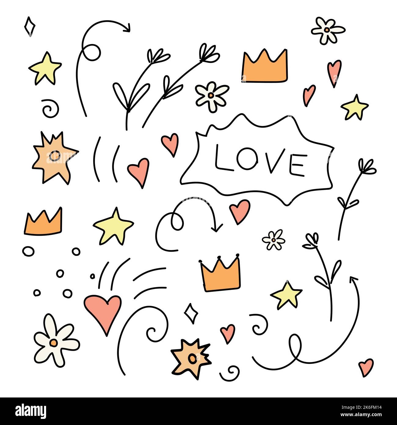doodle bonheur joie coeurs soleil beauté amour Illustration de Vecteur