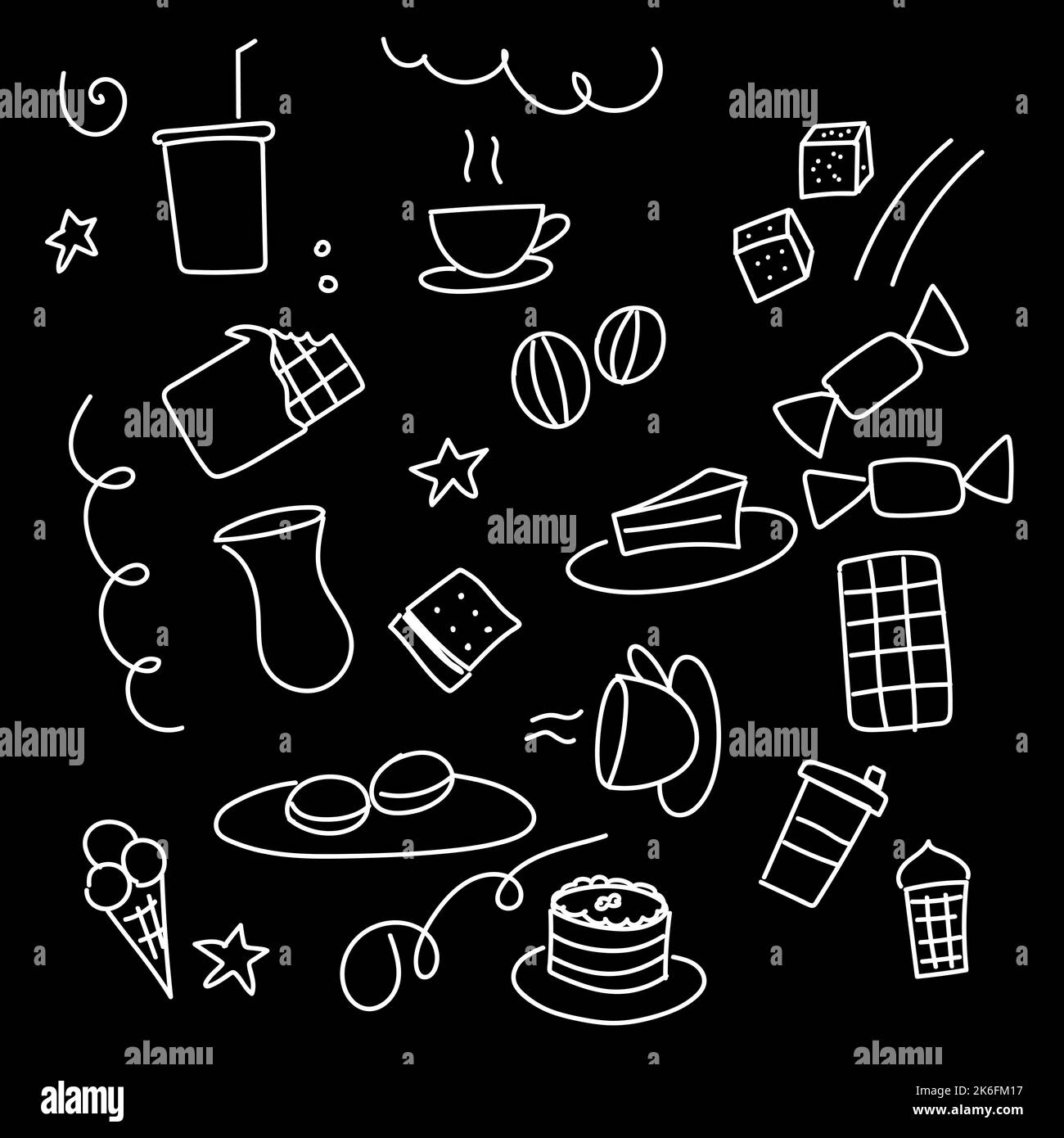 doodle sur fond noir sucreries de café Illustration de Vecteur