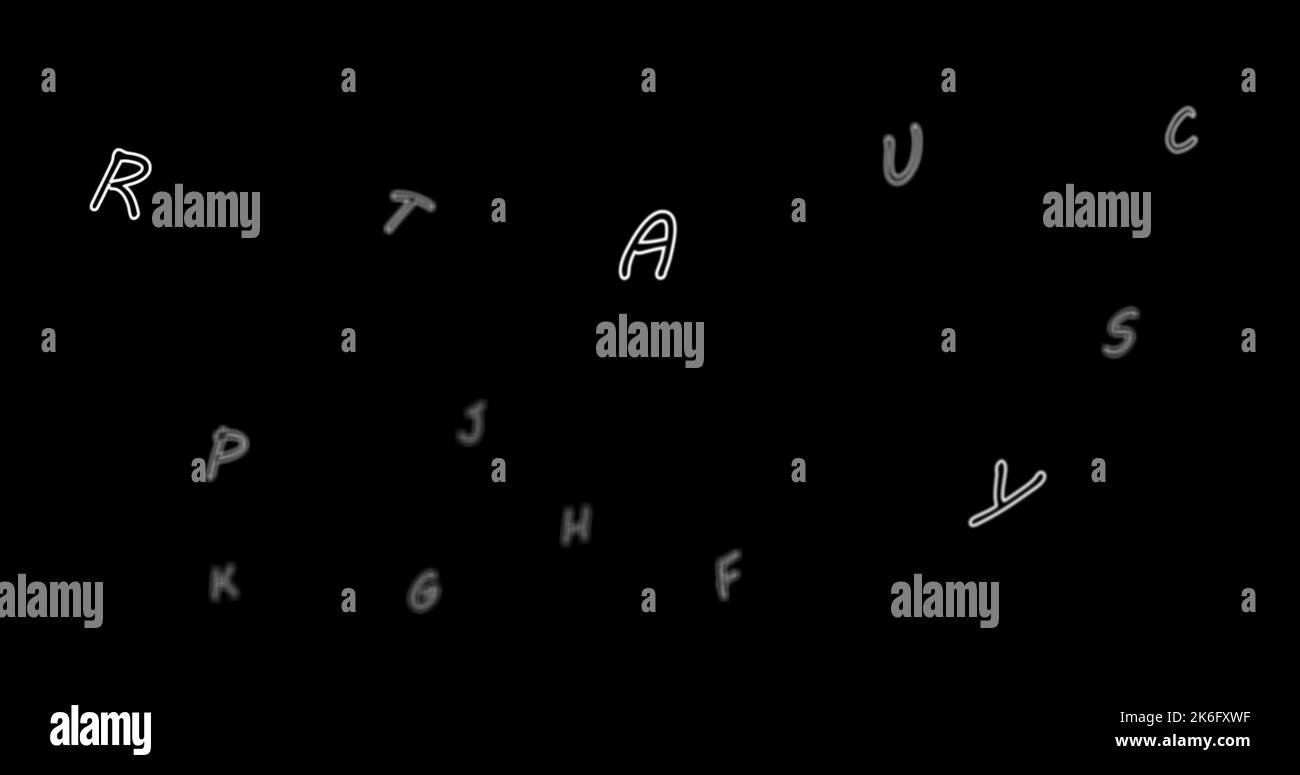 Illustration d'alphabets blancs sur fond noir, espace de copie Banque D'Images
