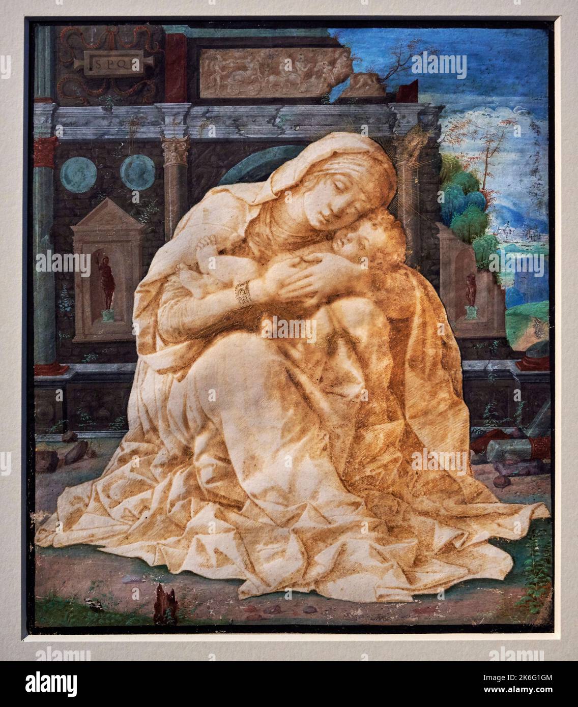 Madonna col Bambino ( Madonna della tenerezza ) - inchiostro e tempera su pergamena - Andrea Mantegna - 1491 - Padova, Italia, Museo Civico d’Arte MRD Banque D'Images