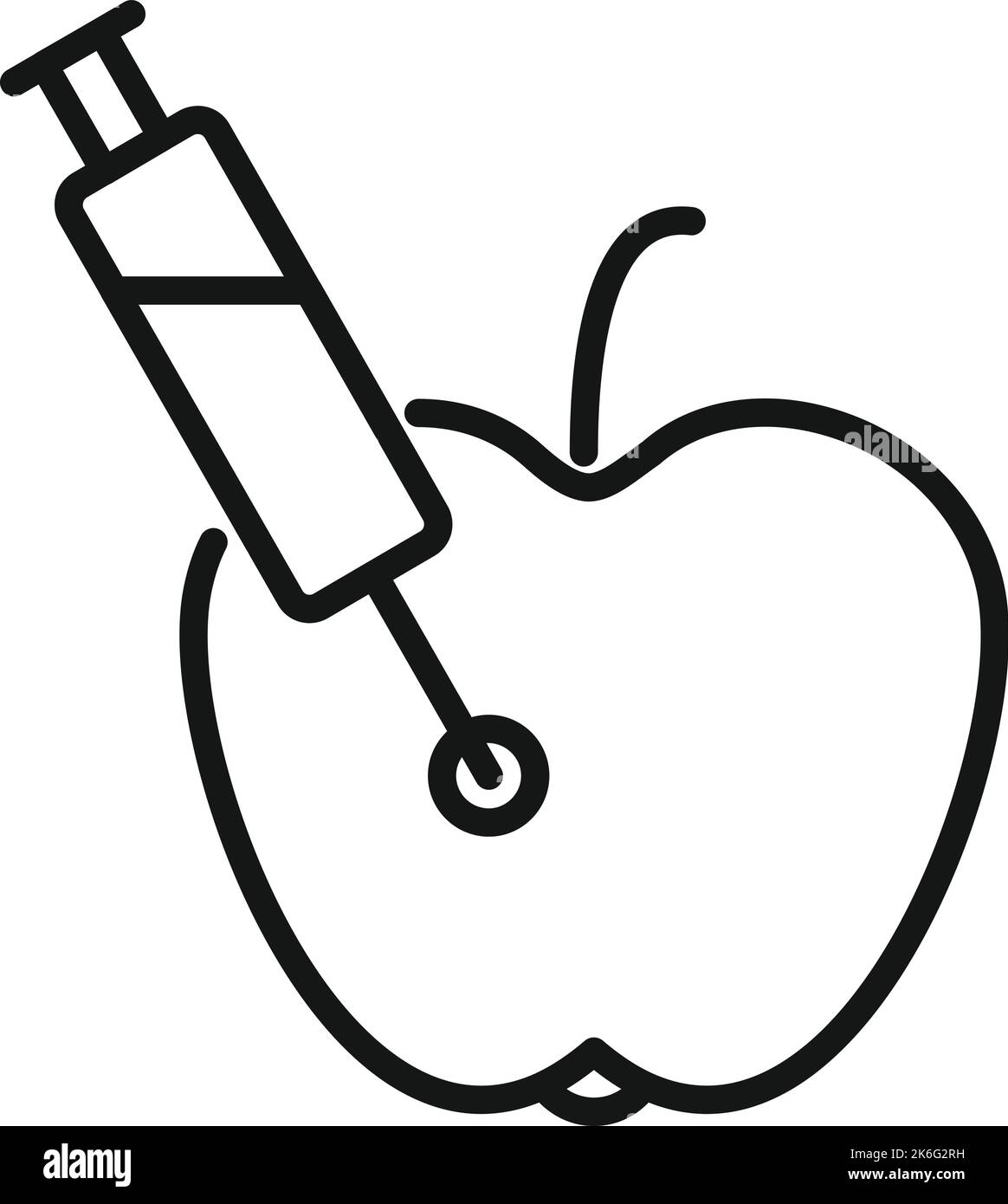 Vecteur de contour de l'icône gmo de la pomme de la seringue. Agriculture alimentaire. Médecine saine Illustration de Vecteur