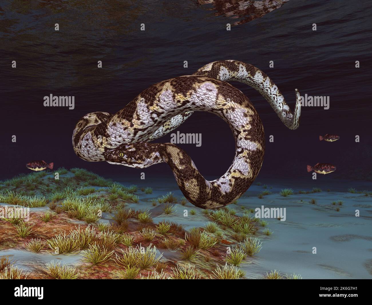 Serpent géant préhistorique Titanoboa sous l'eau Banque D'Images