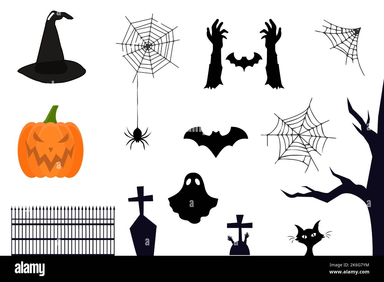 Ensemble d'icônes pour Halloween. Éléments décoratifs traditionnels pour Halloween. Illustration vectorielle isolée Illustration de Vecteur