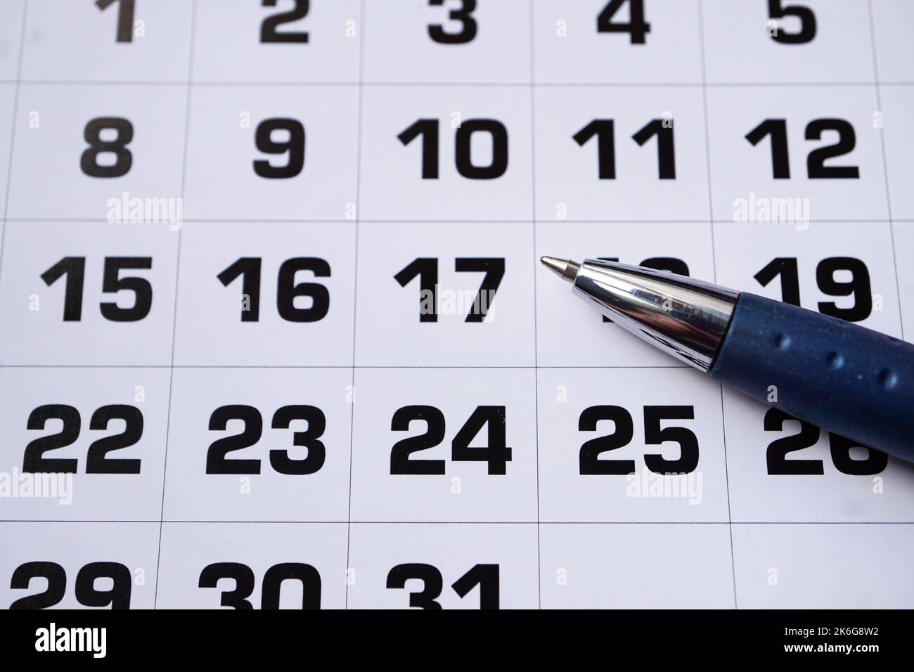 jours du mois dans le calendrier, fournitures de bureau Banque D'Images