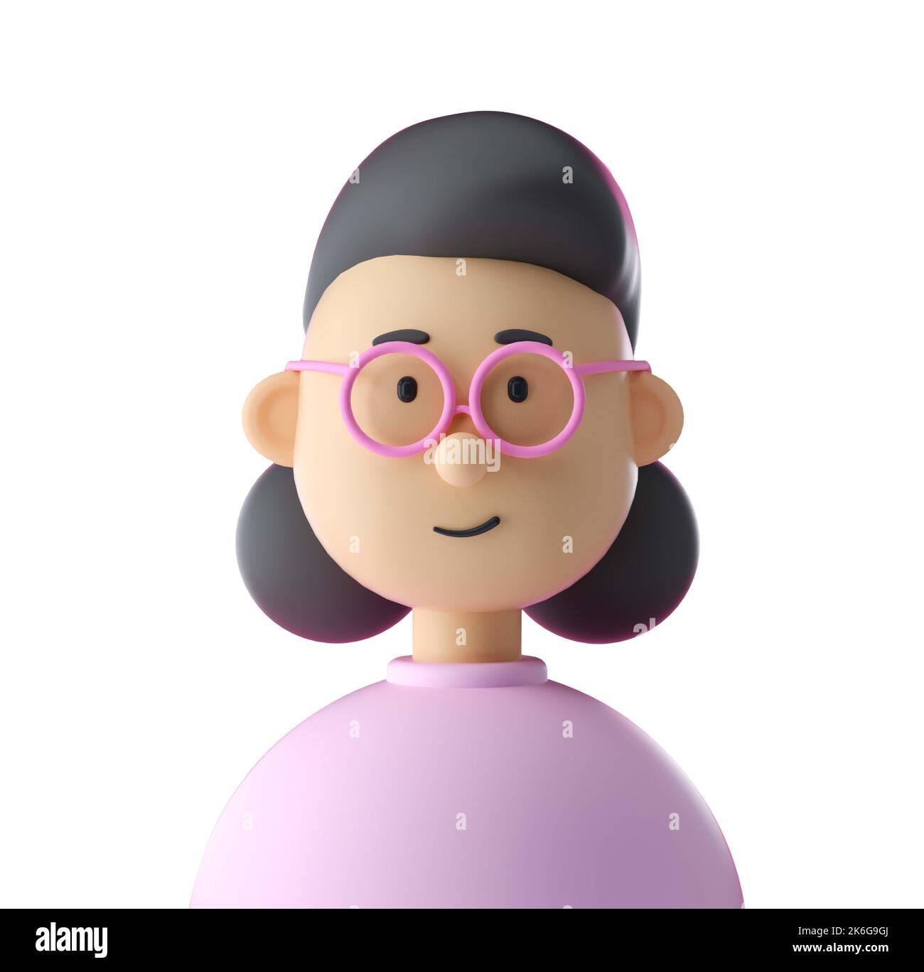 Adorable personnage emblématique de fille avec verres isolés sur fond blanc. 3D rendu Banque D'Images Adorable personnage emblématique de fille avec verres isolés sur fond blanc. 3D rendu Banque D'Images