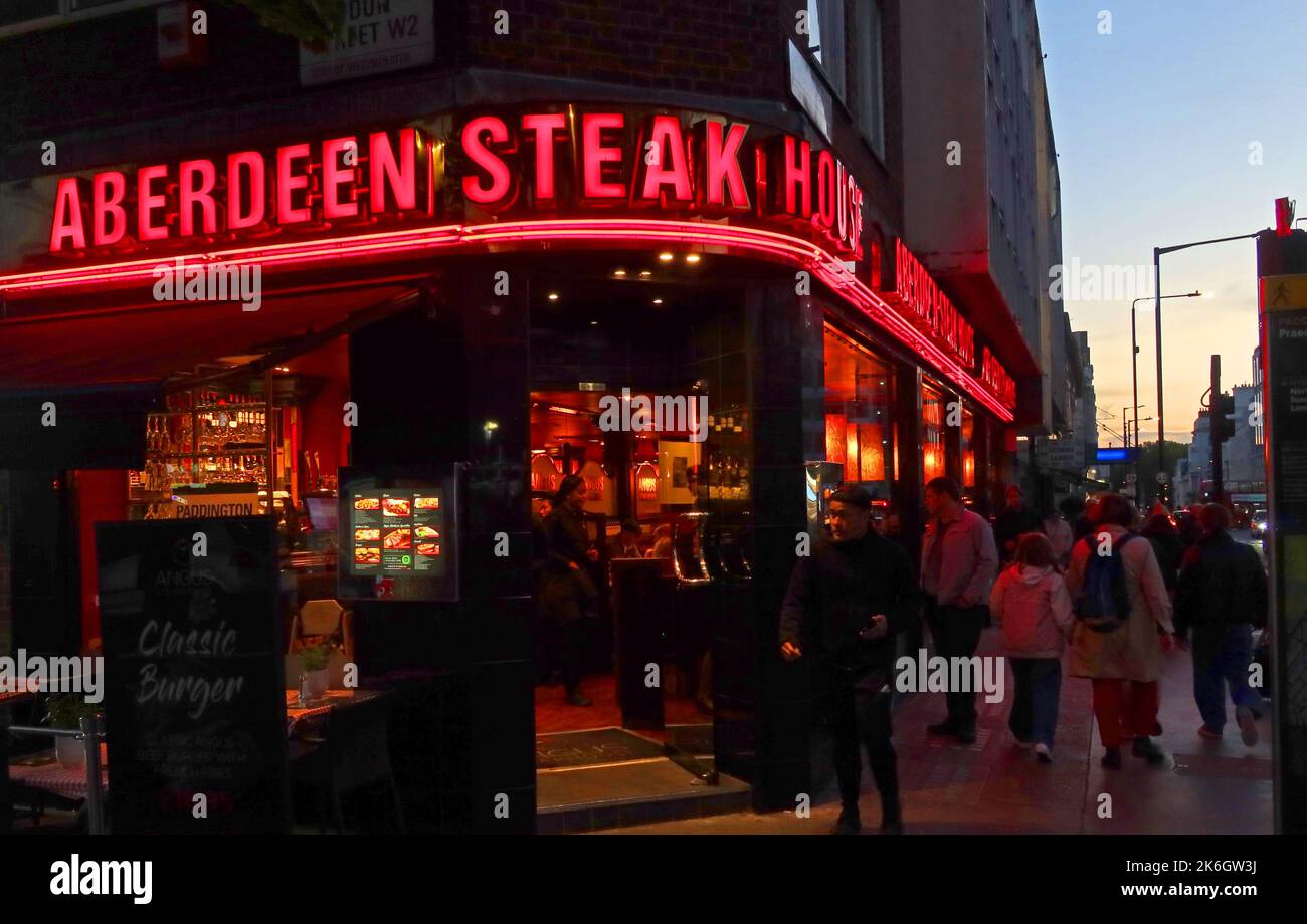 Un des derniers restaurants de l'Aberdeen Steak House, 163 Praed Street, Paddington, Bayswater, Londres, Angleterre, Royaume-Uni Banque D'Images
