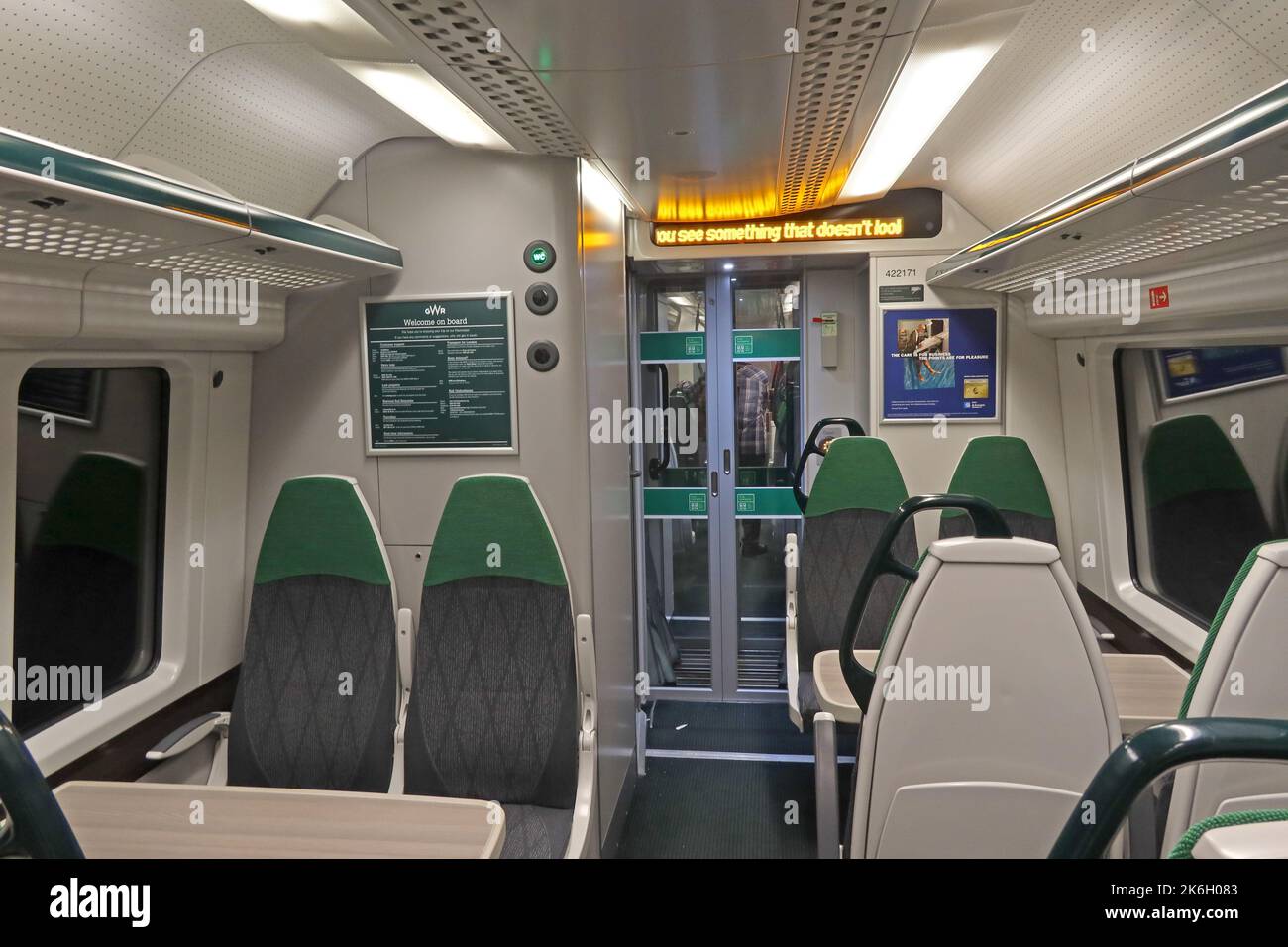 GWR intérieur du wagon de train 422171 Paddington-Didcot service Banque D'Images