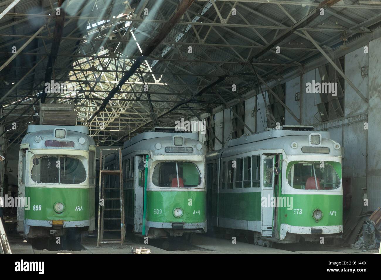 Égypte, Alexandrie, dépôt de tram Banque D'Images
