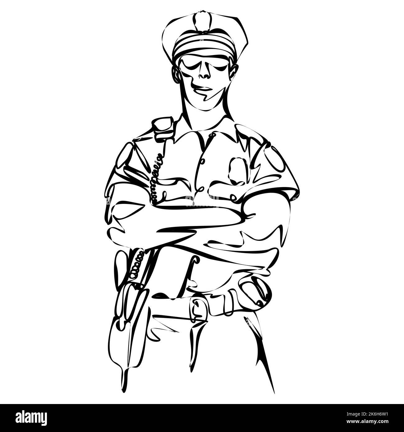 Un seul dessin continu ligne d'art minimalisme doodle main personnage policier. Concept de journée nationale de police Illustration de Vecteur